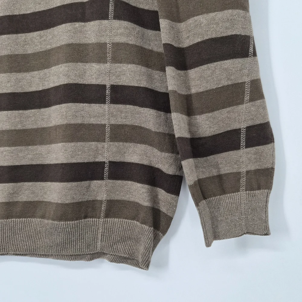 Vintage Brown Striped XL Cotton Crewneck Sweater Earth Tone Y2K Grunge - Picture 6 of 8